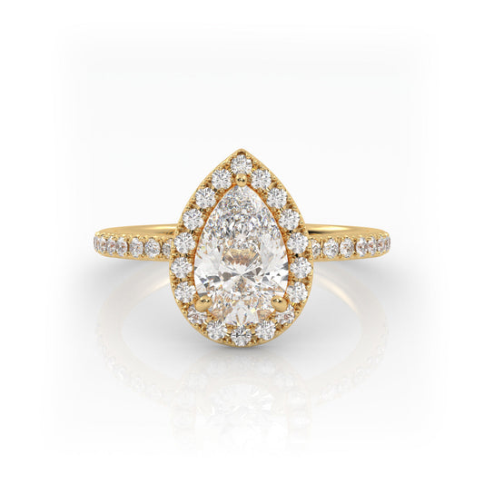 Solitaire Ring with halo & pave band The Pear Solitaire Yellow