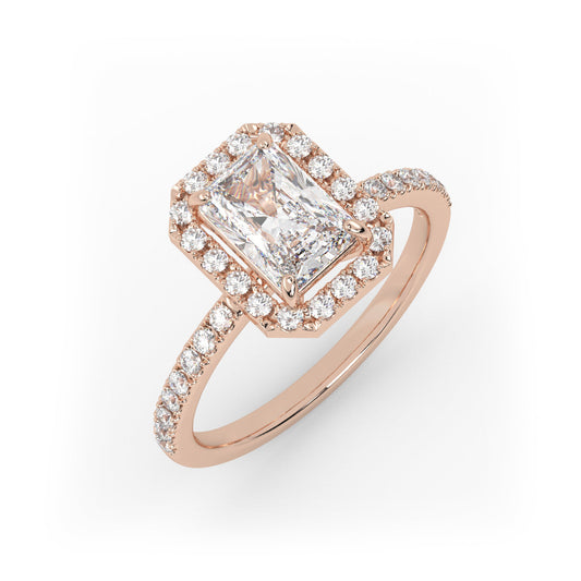 Solitaire Ring with halo & pave band The Radiant Solitaire Rose