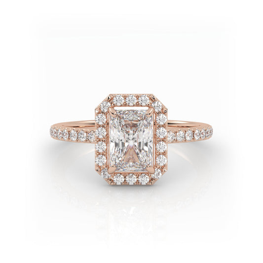Solitaire Ring with halo & pave band The Radiant Solitaire Rose