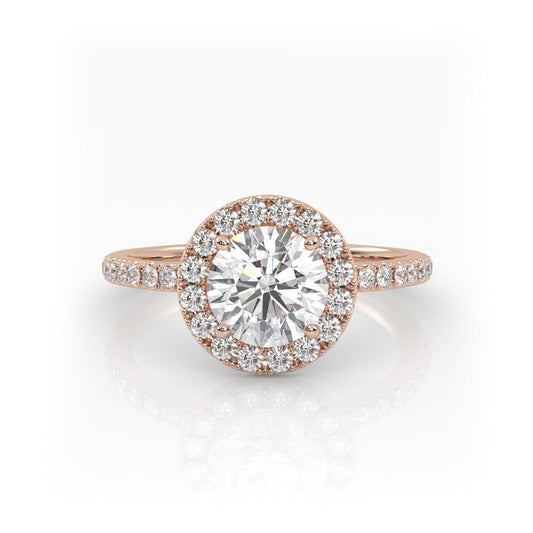 Solitaire Ring with halo & pave band The Round Solitaire Rose