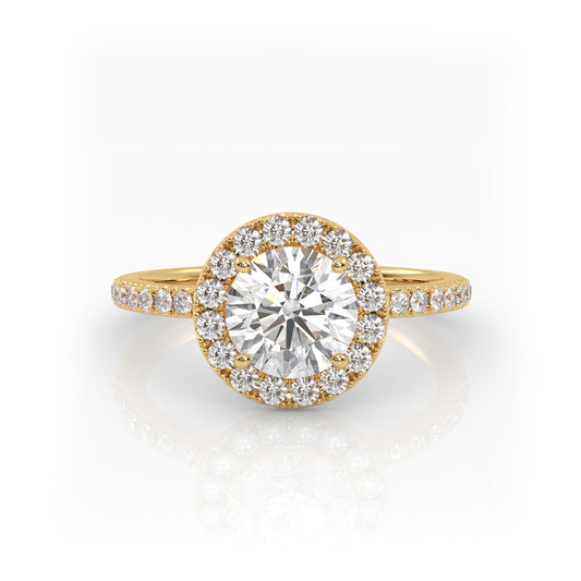 Solitaire Ring with halo & pave band The Round Solitaire Yellow