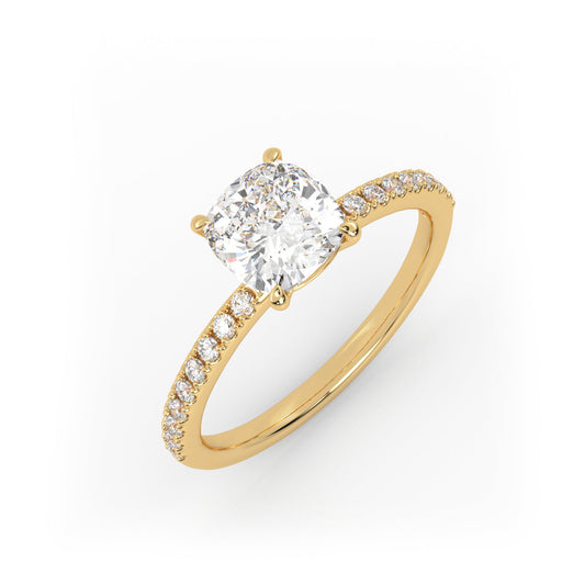 Solitaire Ring with pave band The Cushion Solitaire Yellow