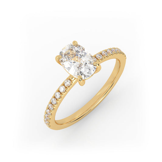 Solitaire Ring with pave band The Elongated Cushion Solitaire Yellow
