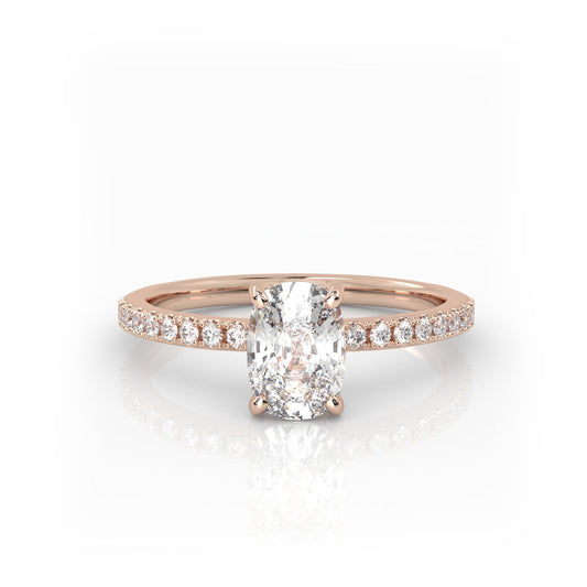 Solitaire Ring with pave band The Elongated Cushion Solitaire Rose
