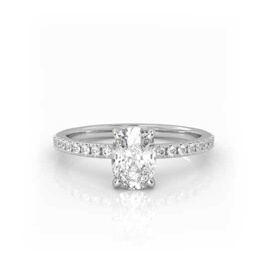 Solitaire Ring with pave band The Elongated Cushion Solitaire White