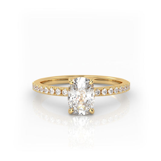 Solitaire Ring with pave band The Elongated Cushion Solitaire Yellow