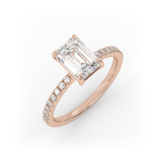 Solitaire Ring with pave band The Emerald Solitaire Rose