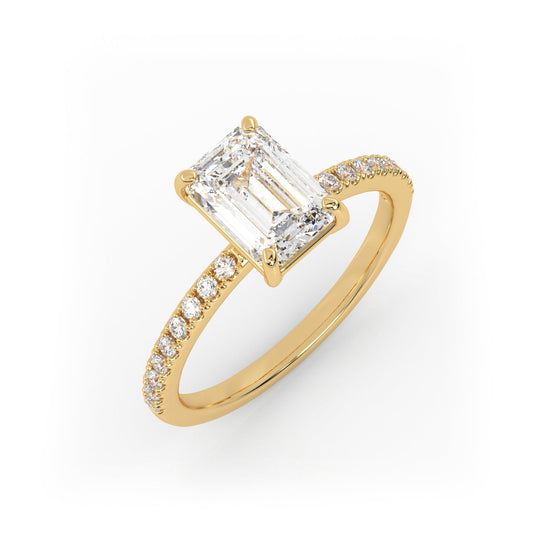 Solitaire Ring with pave band The Emerald Solitaire Yellow