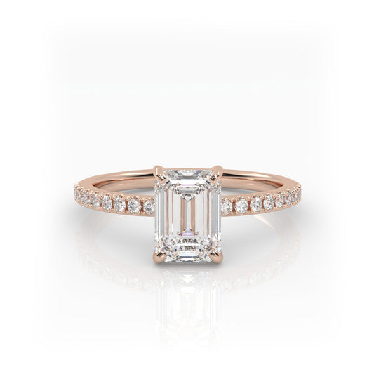 Solitaire Ring with pave band The Emerald Solitaire Rose