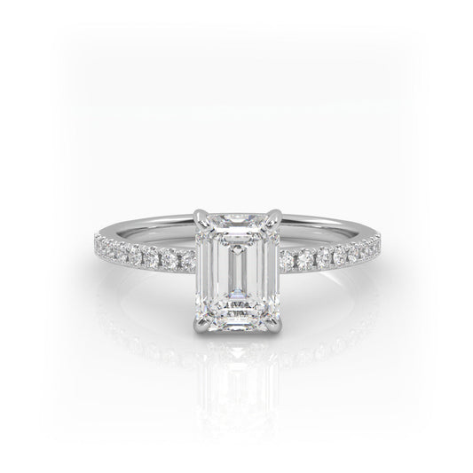 Solitaire Ring with pave band The Emerald Solitaire White