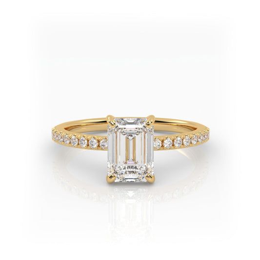 Solitaire Ring with pave band The Emerald Solitaire Yellow