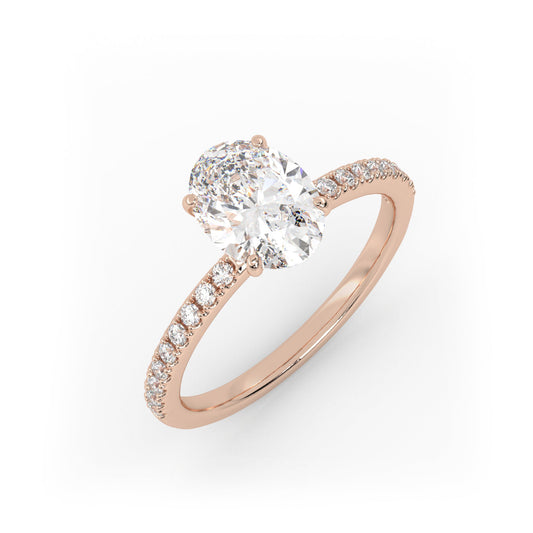 Solitaire Ring with pave band The Oval Solitaire Rose