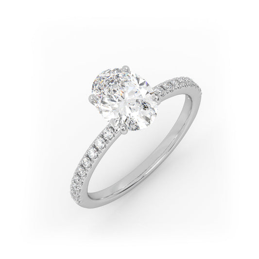 Solitaire Ring with pave band The Oval Solitaire White