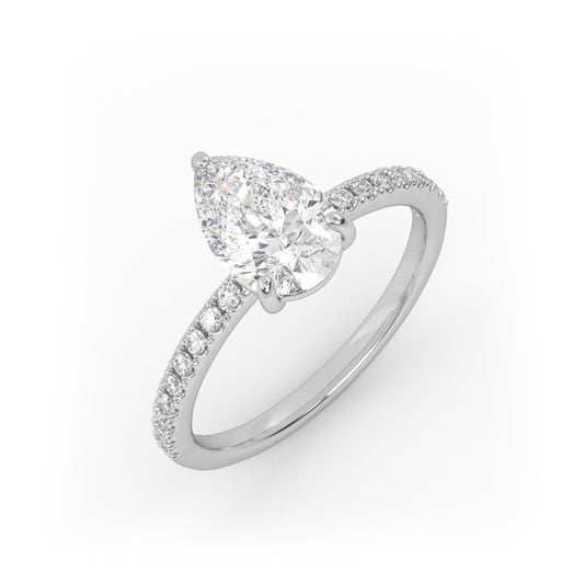 Solitaire Ring with pave band The Pear Solitaire White