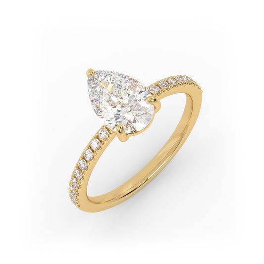 Solitaire Ring with pave band The Pear Solitaire Yellow