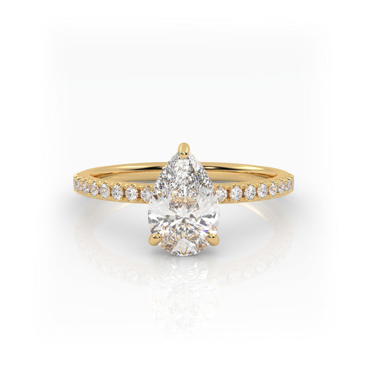 Solitaire Ring with pave band The Pear Solitaire Yellow